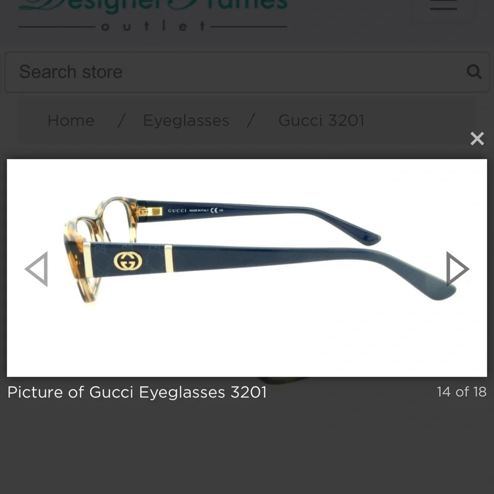 Gucci Blue Temple Tortoiseshell Front presentation Eyeglasses with Gold Logo